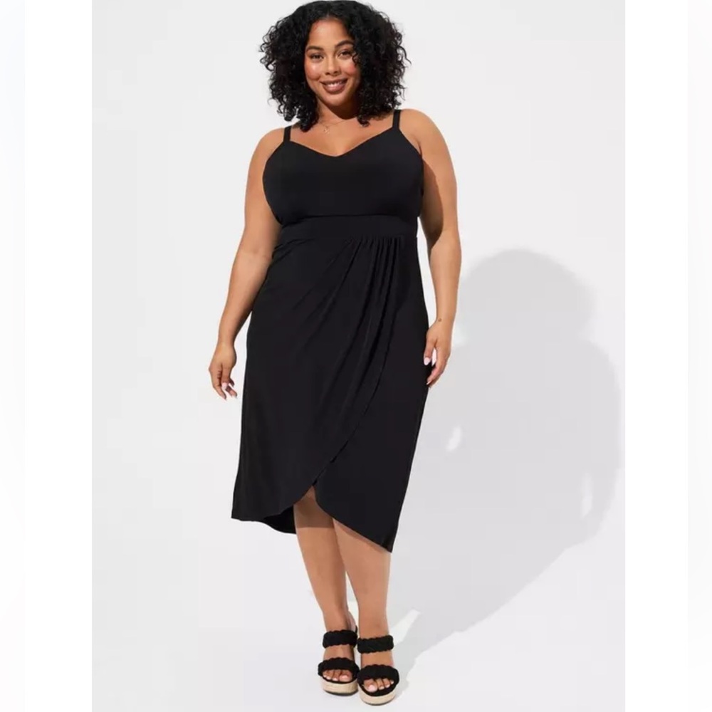 Torrid Women’s Size 3 Deep Black Midi Studio Knit Wrap Tank Sleeveless Dress NWT
